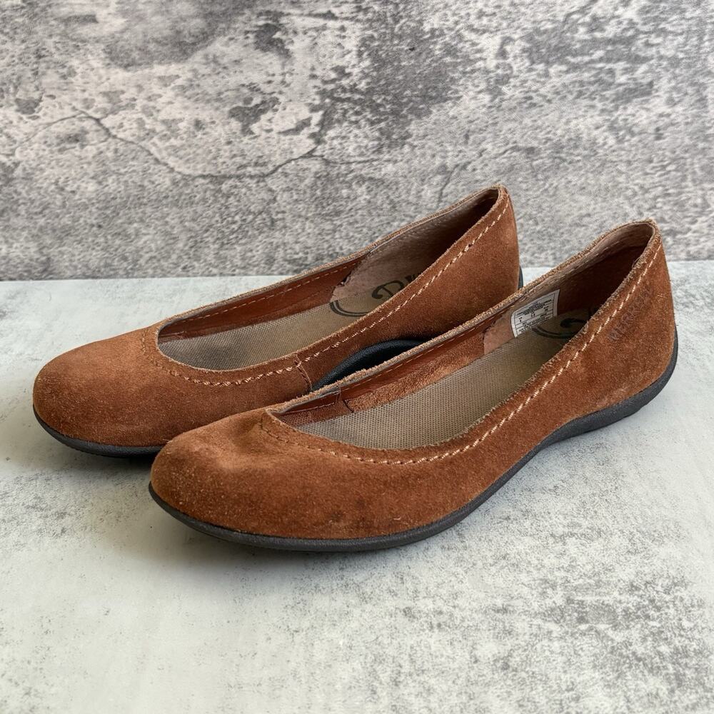 Merrell Oak Suede Ballet Flats Womens Size 6 Brown Cognac Comfort Shoes J56340